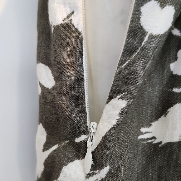 Ralph Lauren Classic Retro Round Neck Pleated Olive Floral 100% Linen Dress 12 - Picture 9 of 11